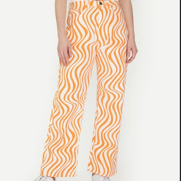 Cider Orange Mean Girl Wave Trim All Over Wide Leg Pants - Picture 1 of 7